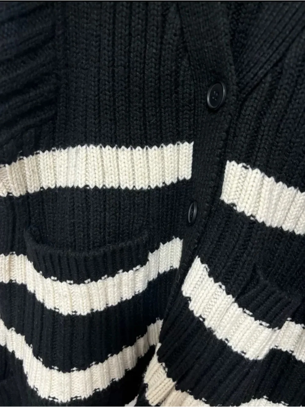 ZARA Black Cardigan with Cream Stripes - Picture 3 of 4